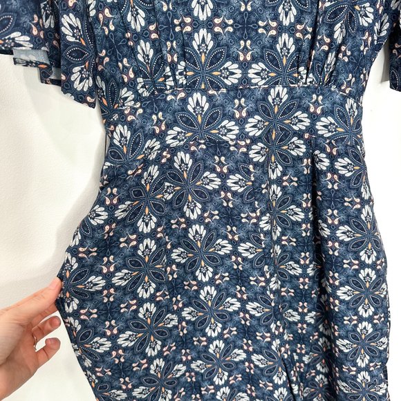 Anthropologie LAIA Norma Wide Leg Tie Waist Jumpsuit in Blue Floral Motif Print - Picture 9 of 17